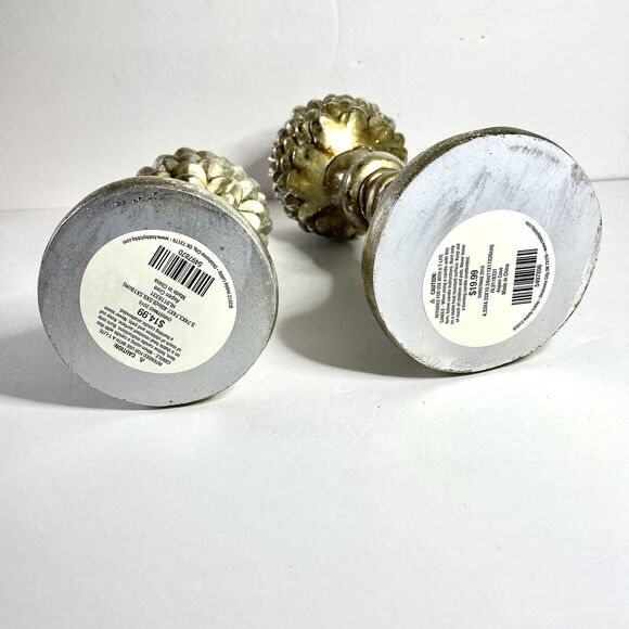 Gold Tone Pine Cone Tea Lite Holders Heavy Resin Set Of 2 Votives - Picture 7 of 7